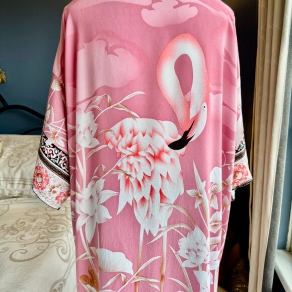 Pink Flamingo Kimono Robe - Picture 2 of 7